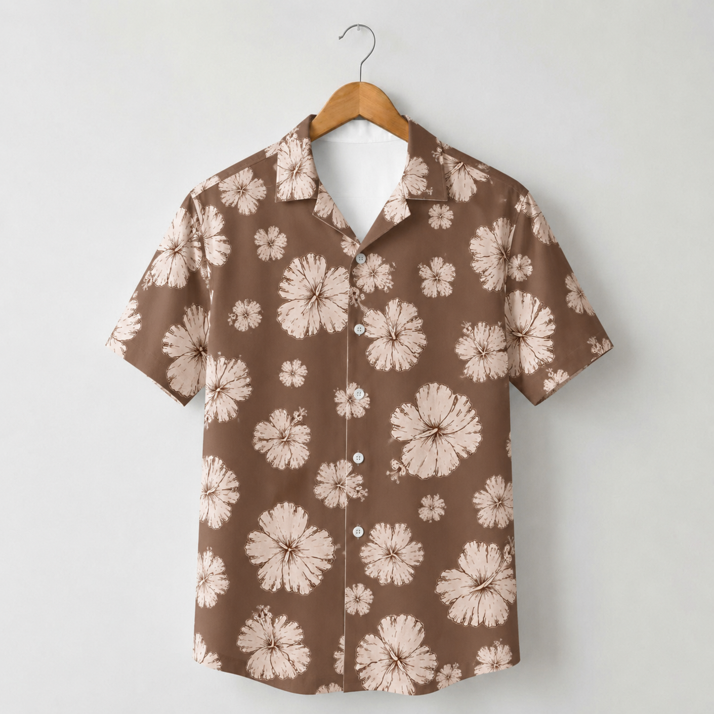 HW-M232-Brown Hawaiian Shirt Apparel, Floral Pattern Loungewear Vacation Summer Beach Resort Clothing