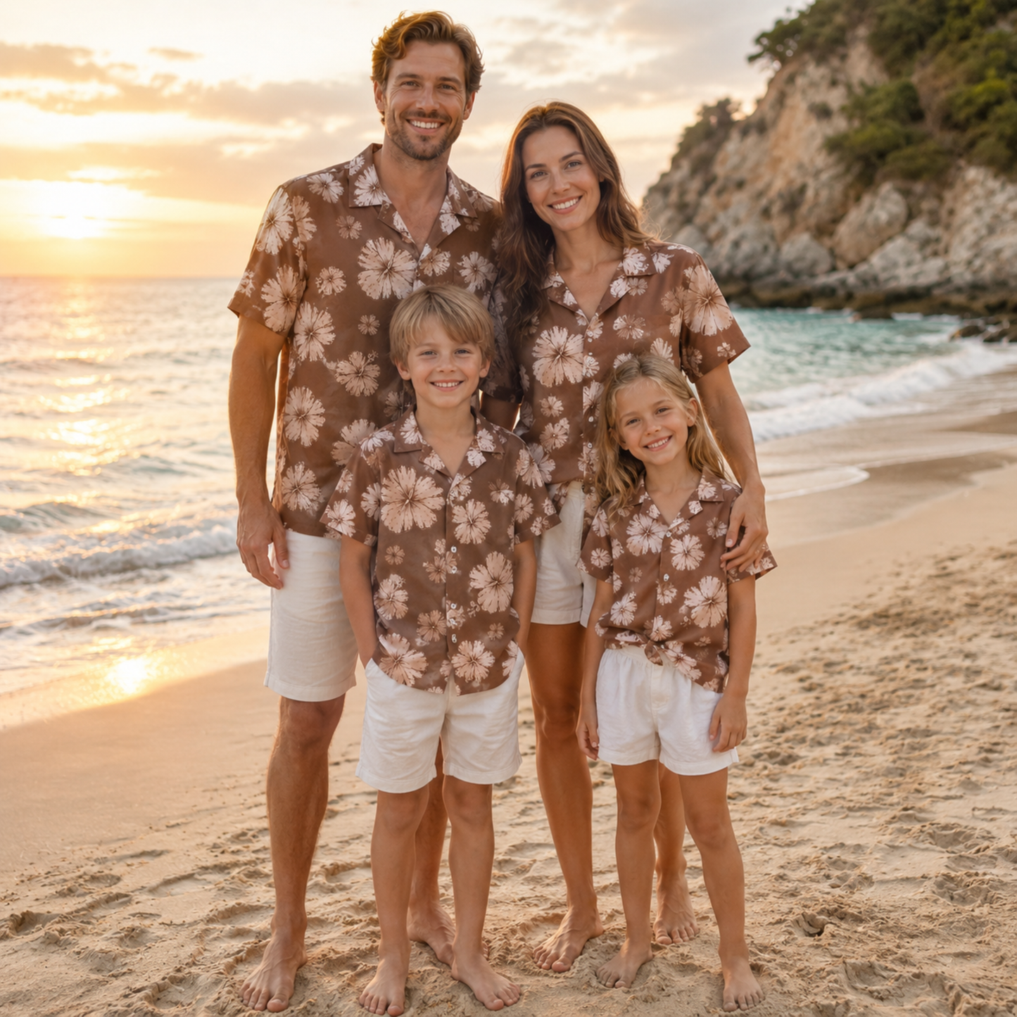 HW-M232-Brown Hawaiian Shirt Apparel, Floral Pattern Loungewear Vacation Summer Beach Resort Clothing