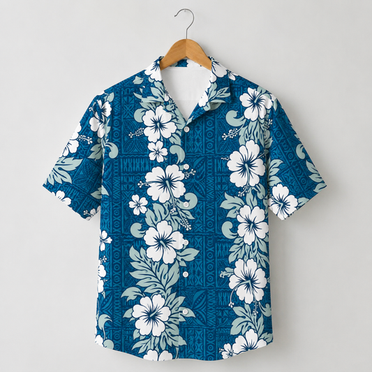 HW-M233-Tropical Floral Shirt Apparel, Leaves Pattern Loungewear Vacation Summer Beach Resort Clothing