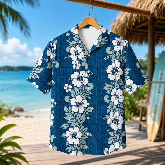 HW-M233-Tropical Floral Shirt Apparel, Leaves Pattern Loungewear Vacation Summer Beach Resort Clothing
