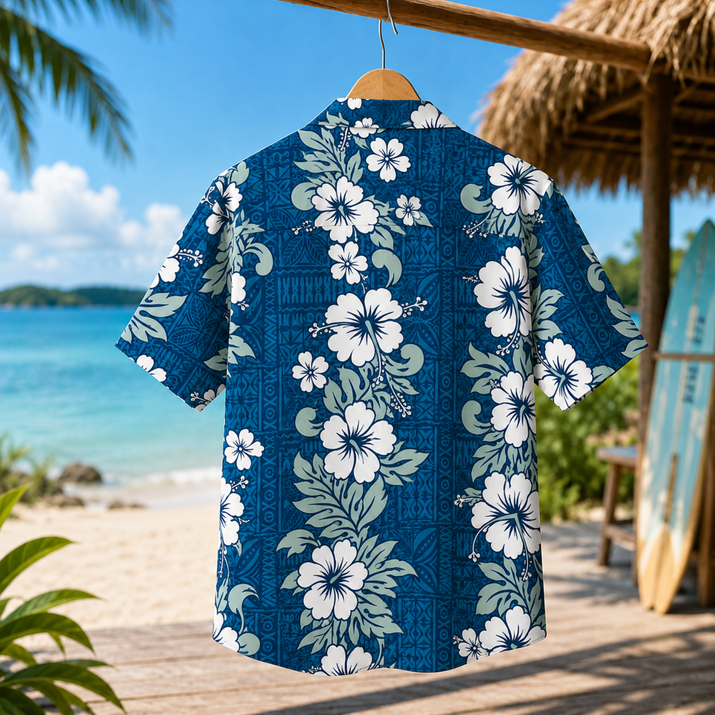 HW-M233-Tropical Floral Shirt Apparel, Leaves Pattern Loungewear Vacation Summer Beach Resort Clothing