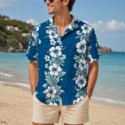 HW-M233-Tropical Floral Shirt Apparel, Leaves Pattern Loungewear Vacation Summer Beach Resort Clothing
