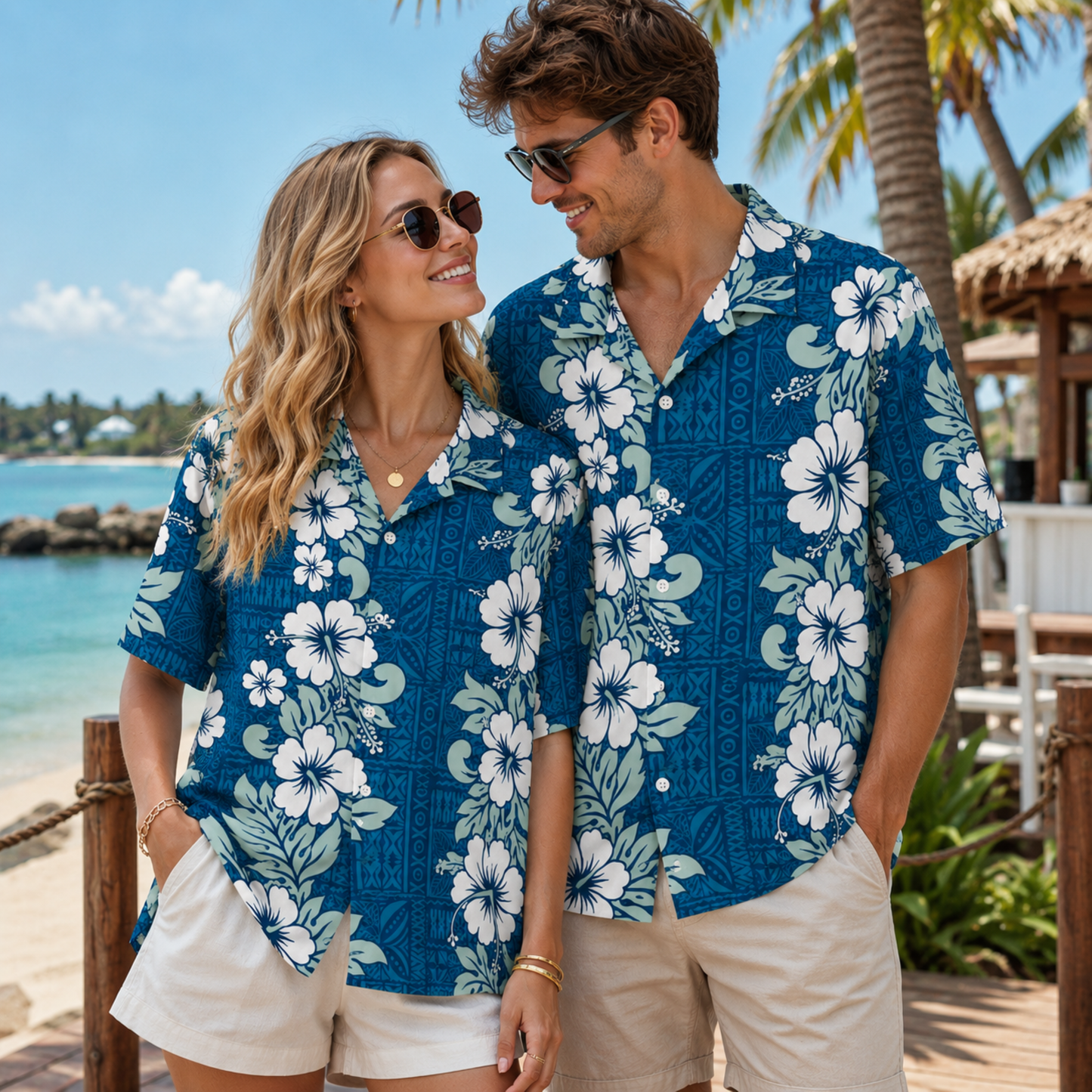 HW-M233-Tropical Floral Shirt Apparel, Leaves Pattern Loungewear Vacation Summer Beach Resort Clothing