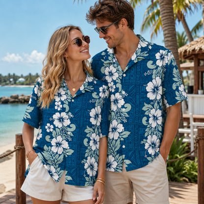 HW-M233-Tropical Floral Shirt Apparel, Leaves Pattern Loungewear Vacation Summer Beach Resort Clothing