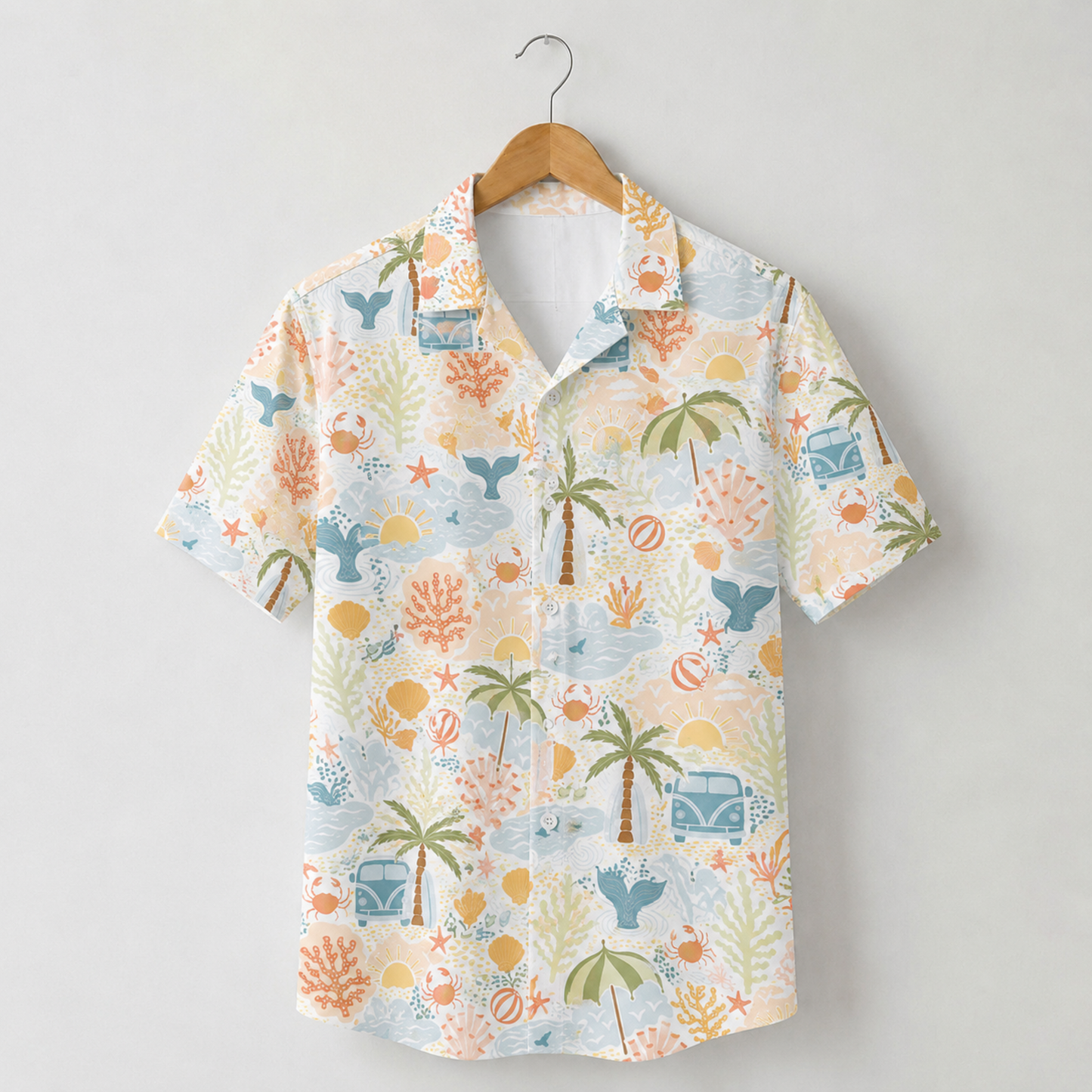 HW-M236-Tropical Hawaiian Shirt Apparel, Whimsical Vacation Graphic Loungewear Vacation Summer Resort Raiment