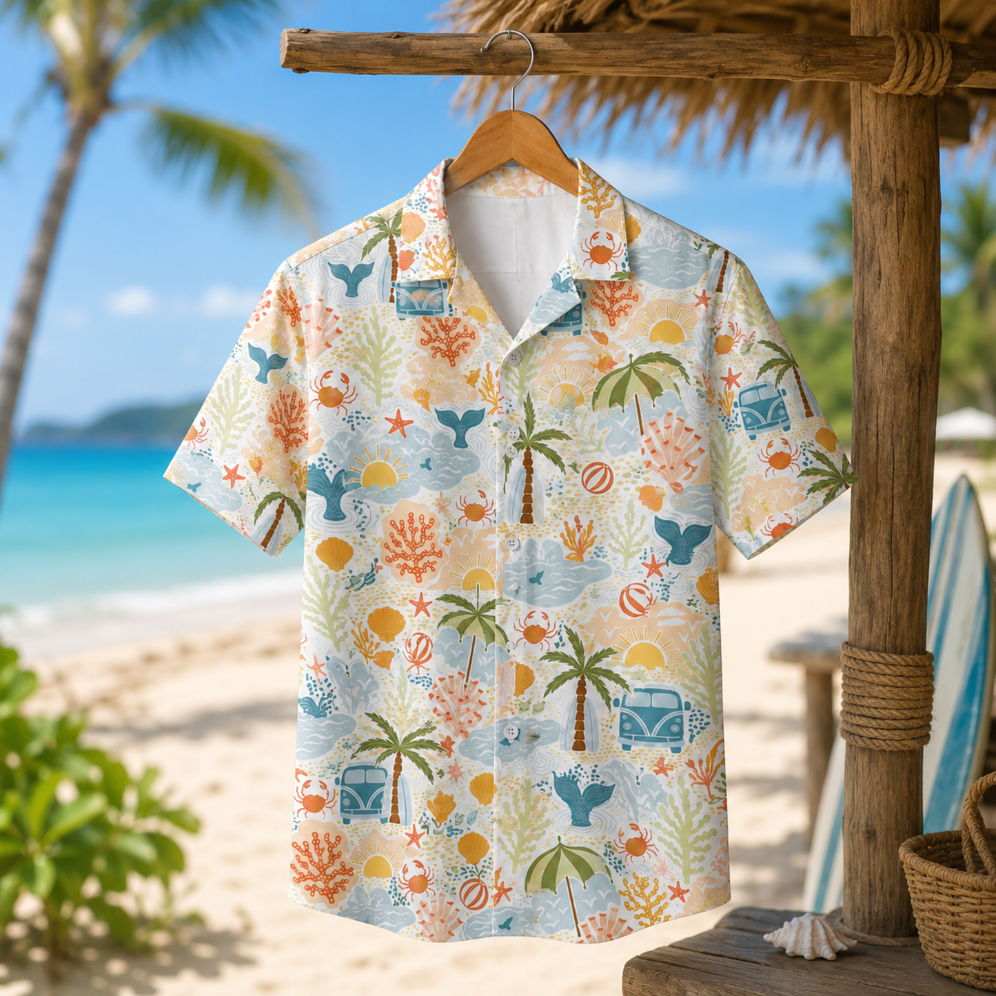 HW-M236-Tropical Hawaiian Shirt Apparel, Whimsical Vacation Graphic Loungewear Vacation Summer Resort Raiment