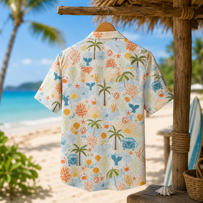 HW-M236-Tropical Hawaiian Shirt Apparel, Whimsical Vacation Graphic Loungewear Vacation Summer Resort Raiment
