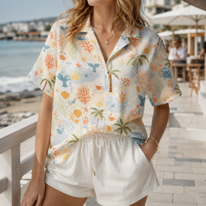 HW-M236-Tropical Hawaiian Shirt Apparel, Whimsical Vacation Graphic Loungewear Vacation Summer Resort Raiment