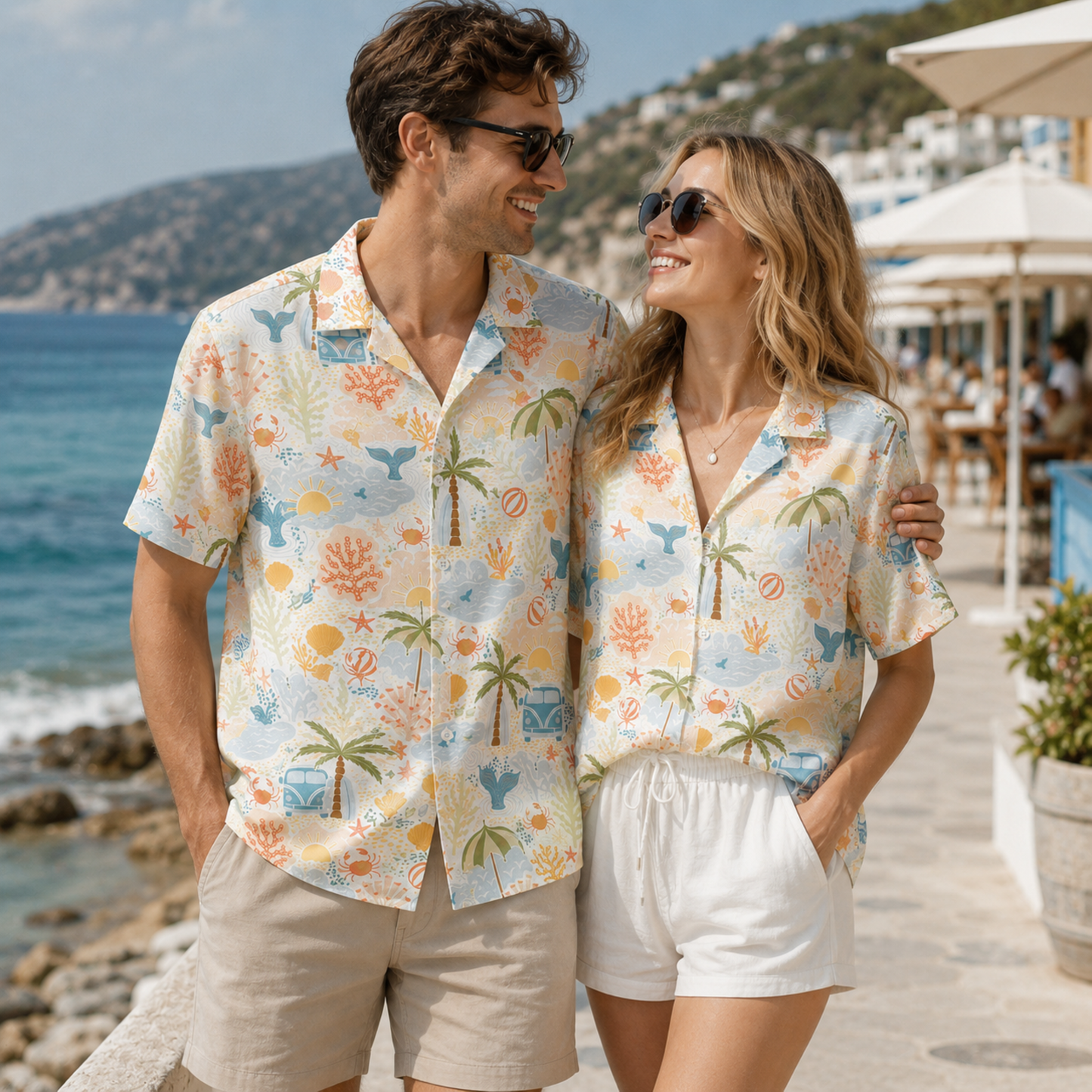 HW-M236-Tropical Hawaiian Shirt Apparel, Whimsical Vacation Graphic Loungewear Vacation Summer Resort Raiment