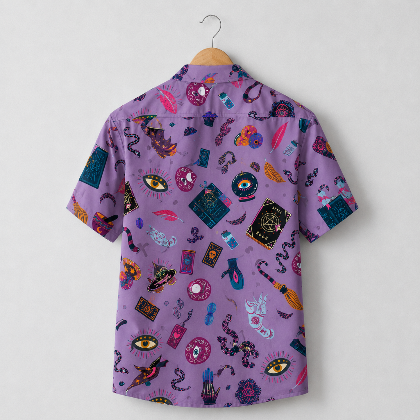 HW-M387-Violet Witchy Hawaiian Shirt Mystical Occult Spellbook Magic Button Down Top