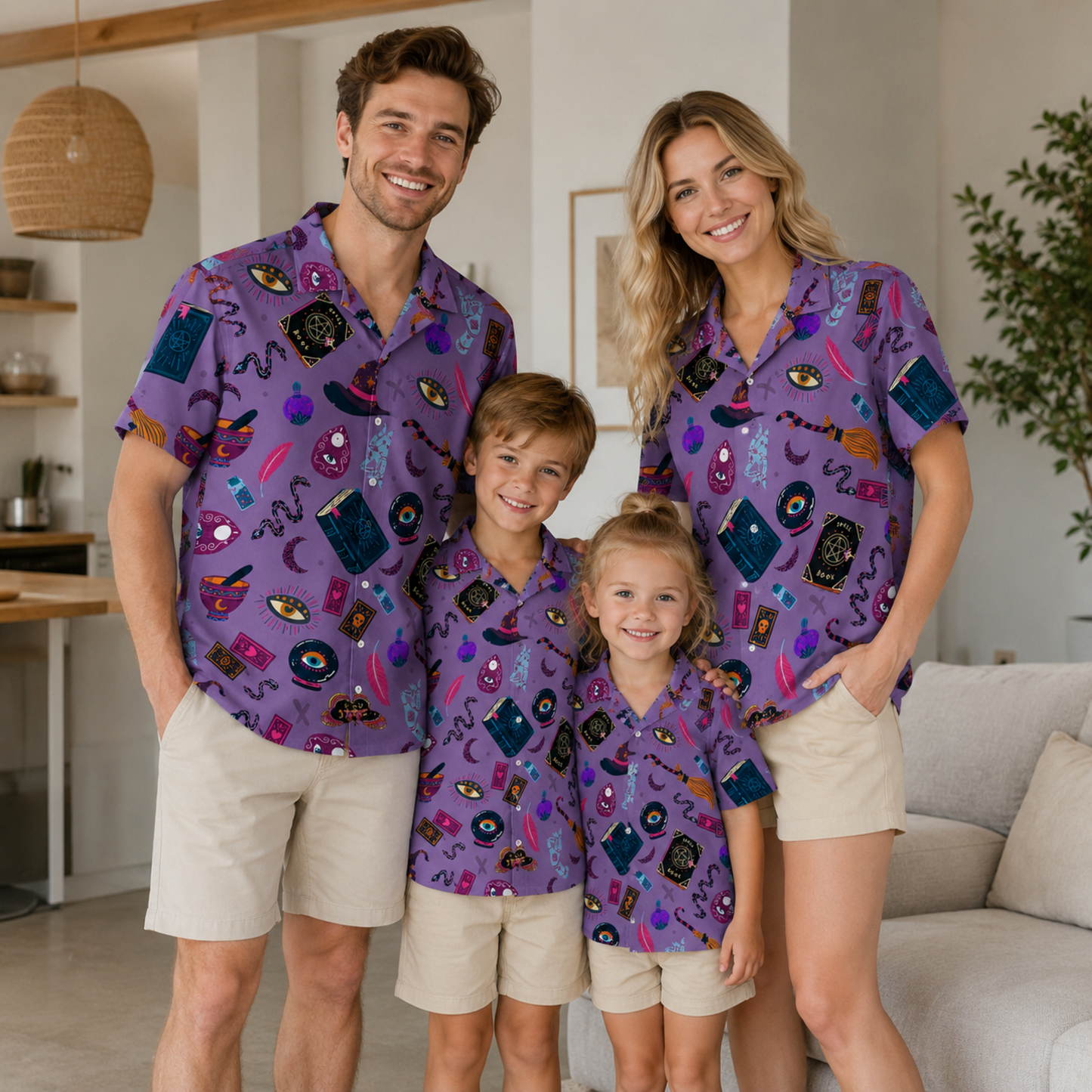 HW-M387-Violet Witchy Hawaiian Shirt Mystical Occult Spellbook Magic Button Down Top