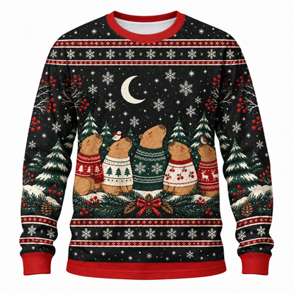 M2082-Christmas Capybara Ugly Sweater, Cozy Winter Snowflake Holiday Capybara Lover Gift