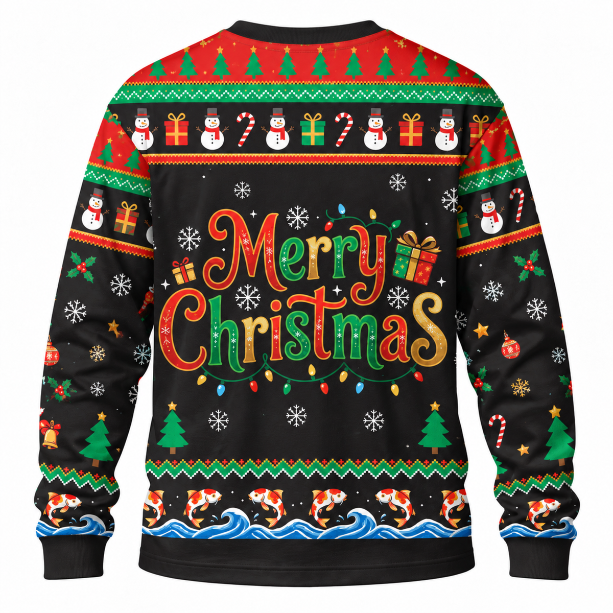 M2085-Christmas Snowman Koi Fish Collection, Funny Fishing Holiday Winter Festive Apparel