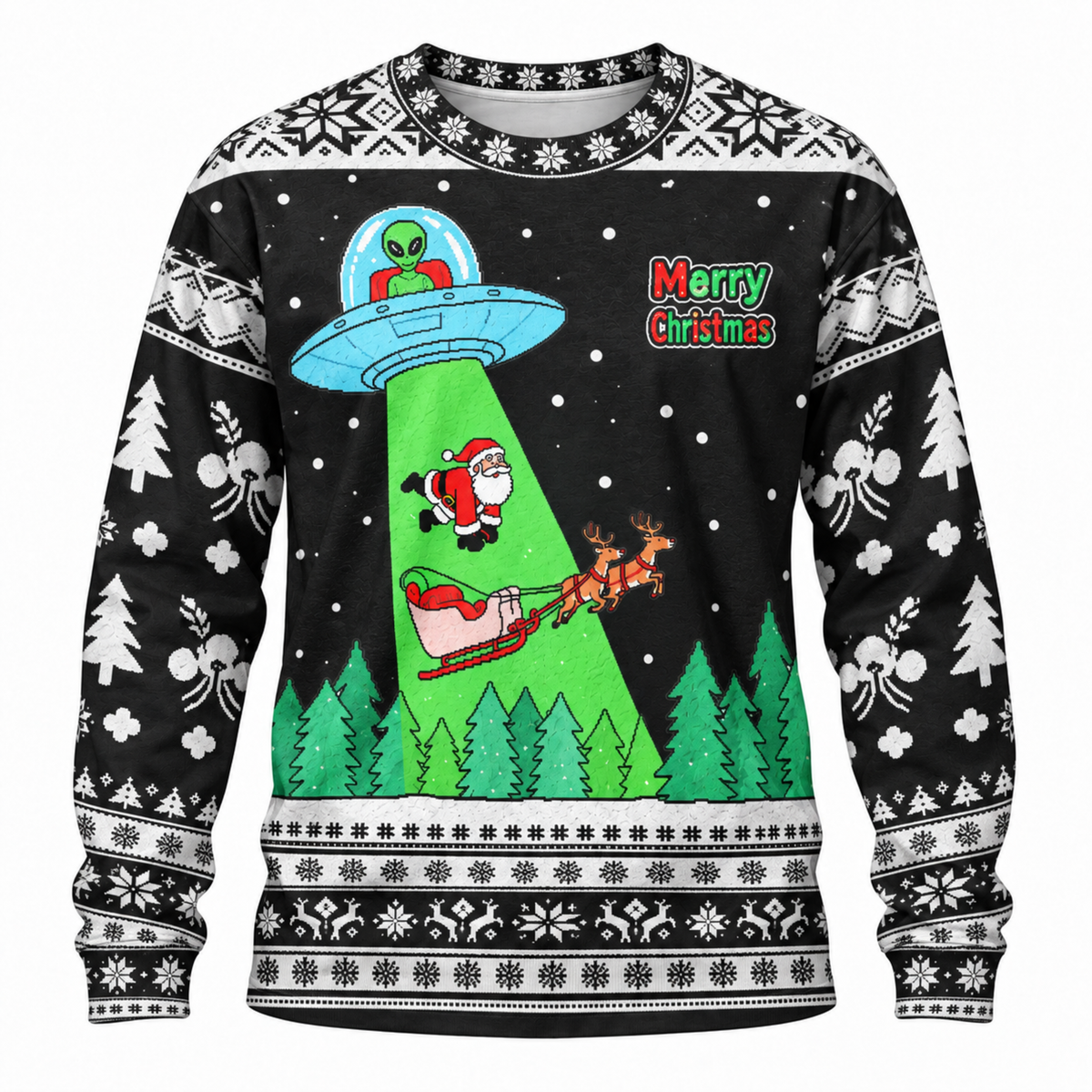 M2086-Alien Santa Christmas Collection, Funny UFO Abduction Reindeer Holiday Festive Apparel