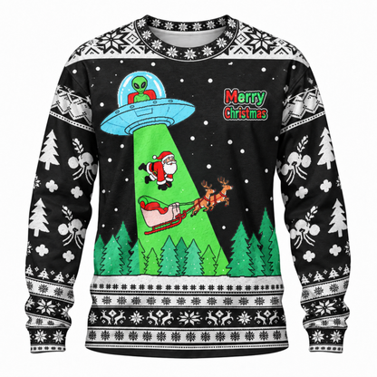 M2086-Alien Santa Christmas Collection, Funny UFO Abduction Reindeer Holiday Festive Apparel