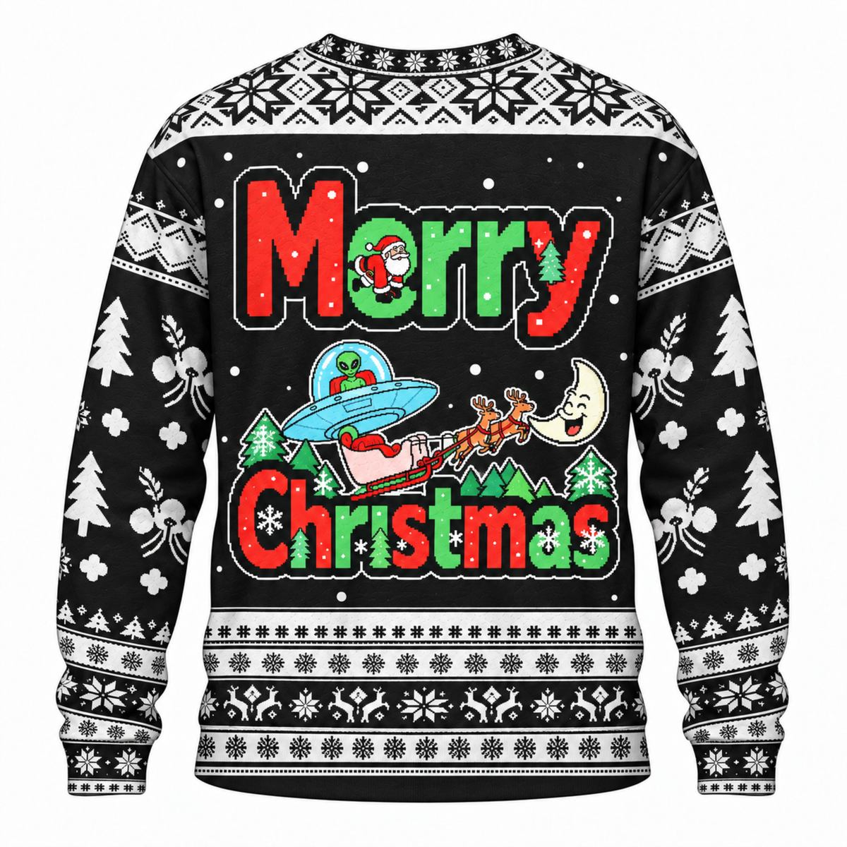 M2086-Alien Santa Christmas Collection, Funny UFO Abduction Reindeer Holiday Festive Apparel