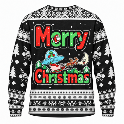M2086-Alien Santa Christmas Collection, Funny UFO Abduction Reindeer Holiday Festive Apparel