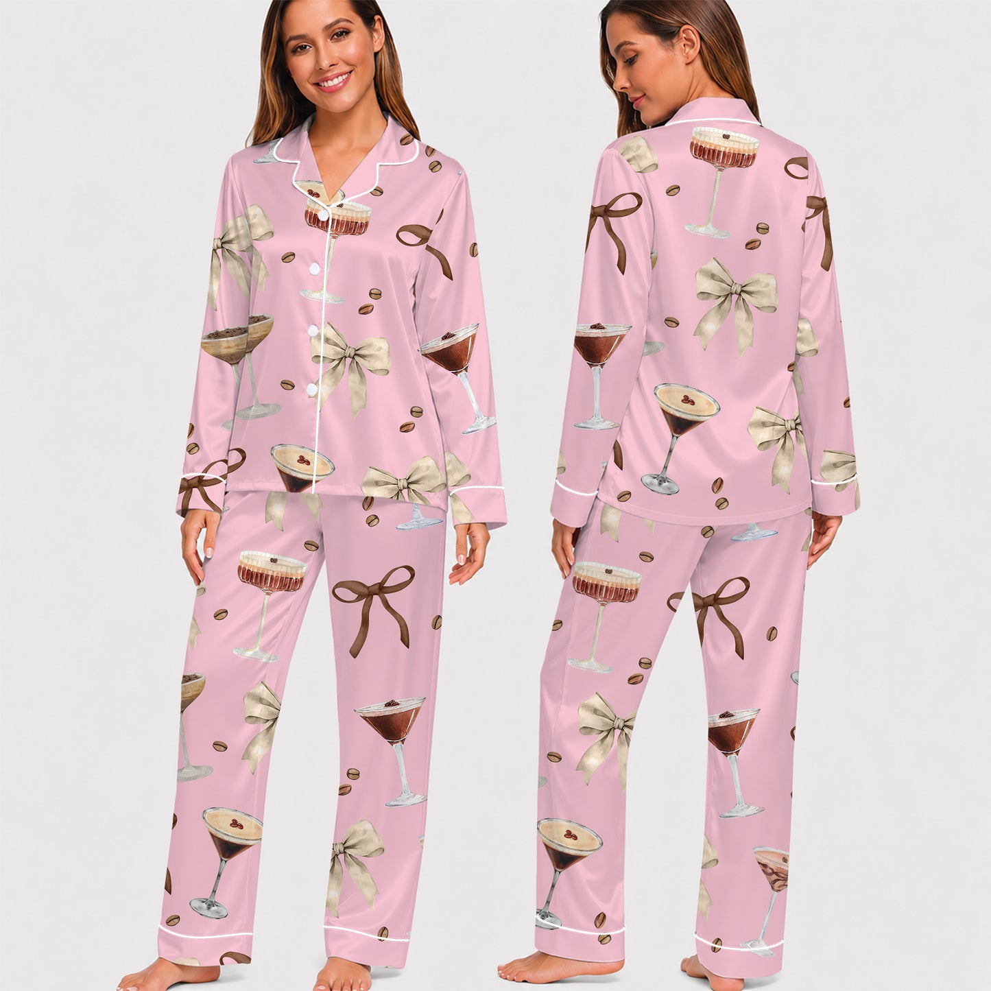PJ-011-Espresso Martini Coffee Bean Silk Pajama Set FREE SHIPING