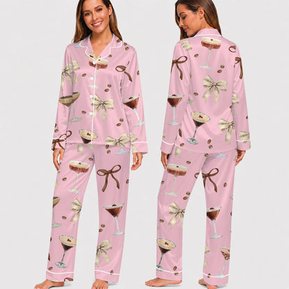 PJ-011-Espresso Martini Coffee Bean Silk Pajama Set FREE SHIPING