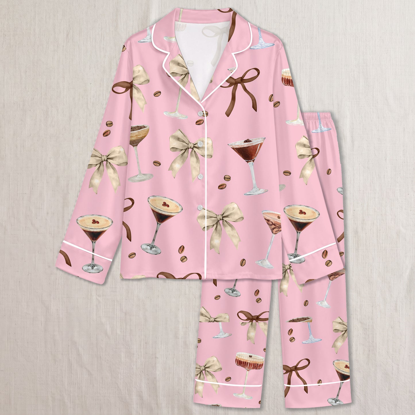 PJ-011-Espresso Martini Coffee Bean Silk Pajama Set FREE SHIPING