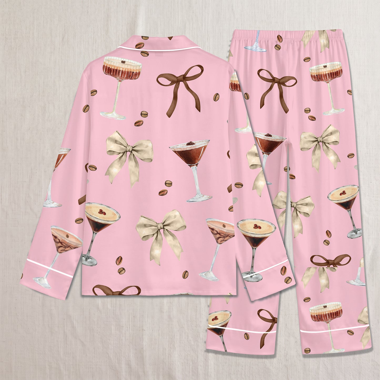 PJ-011-Espresso Martini Coffee Bean Silk Pajama Set FREE SHIPING