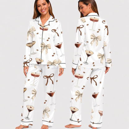 PJ-011-Espresso Martini Coffee Bean Silk Pajama Set FREE SHIPING