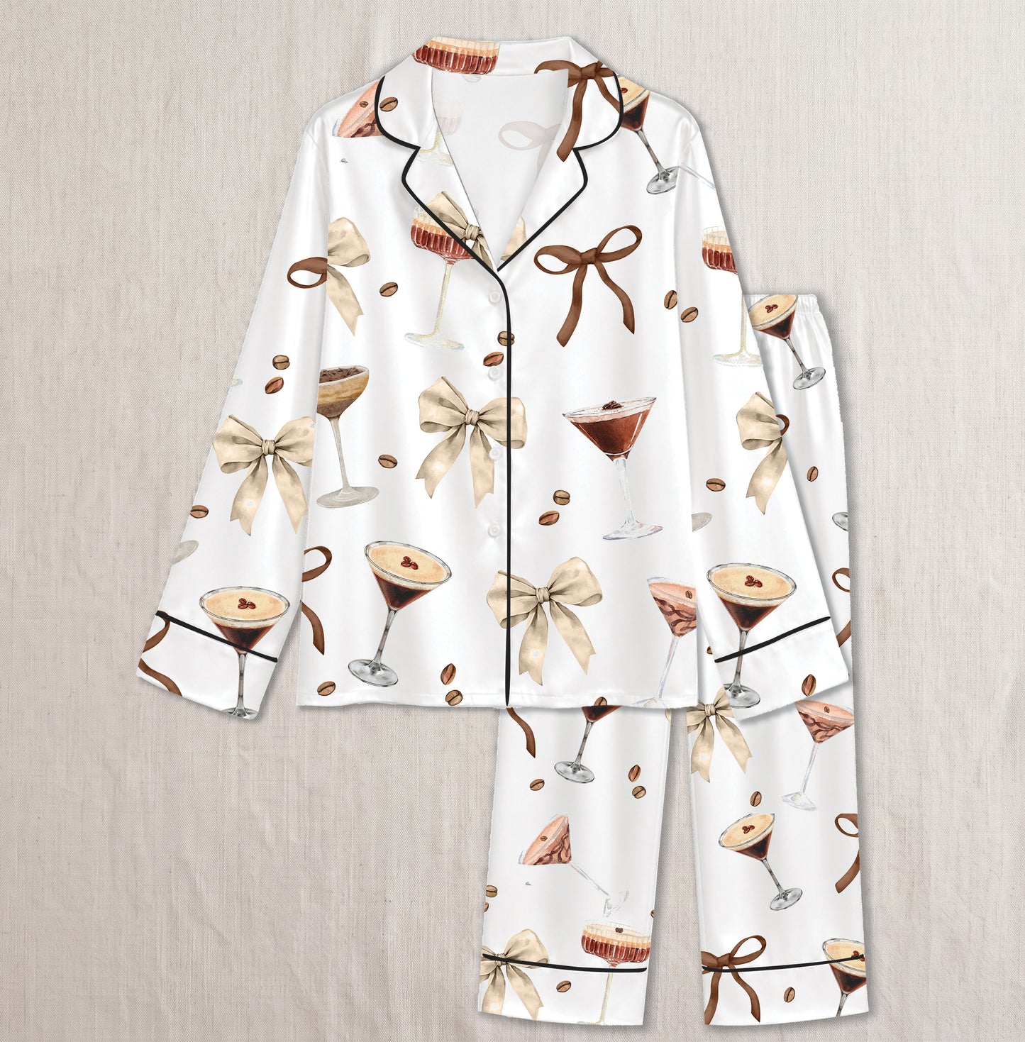 PJ-011-Espresso Martini Coffee Bean Silk Pajama Set FREE SHIPING