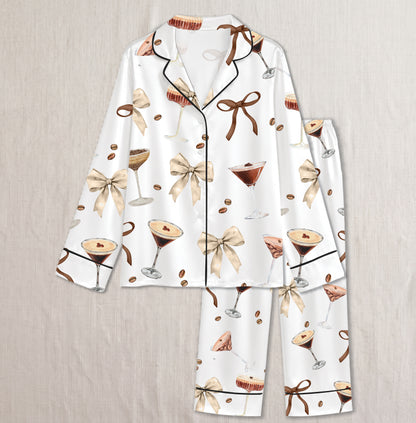 PJ-011-Espresso Martini Coffee Bean Silk Pajama Set FREE SHIPING