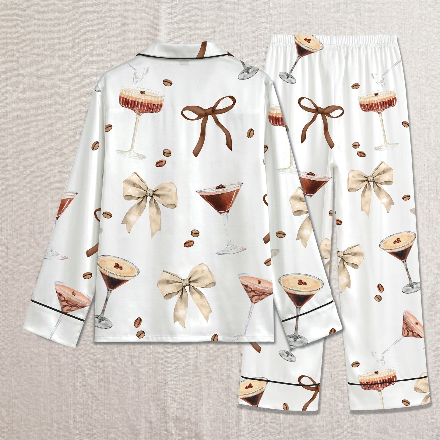 PJ-011-Espresso Martini Coffee Bean Silk Pajama Set FREE SHIPING
