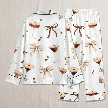 PJ-011-Espresso Martini Coffee Bean Silk Pajama Set FREE SHIPING