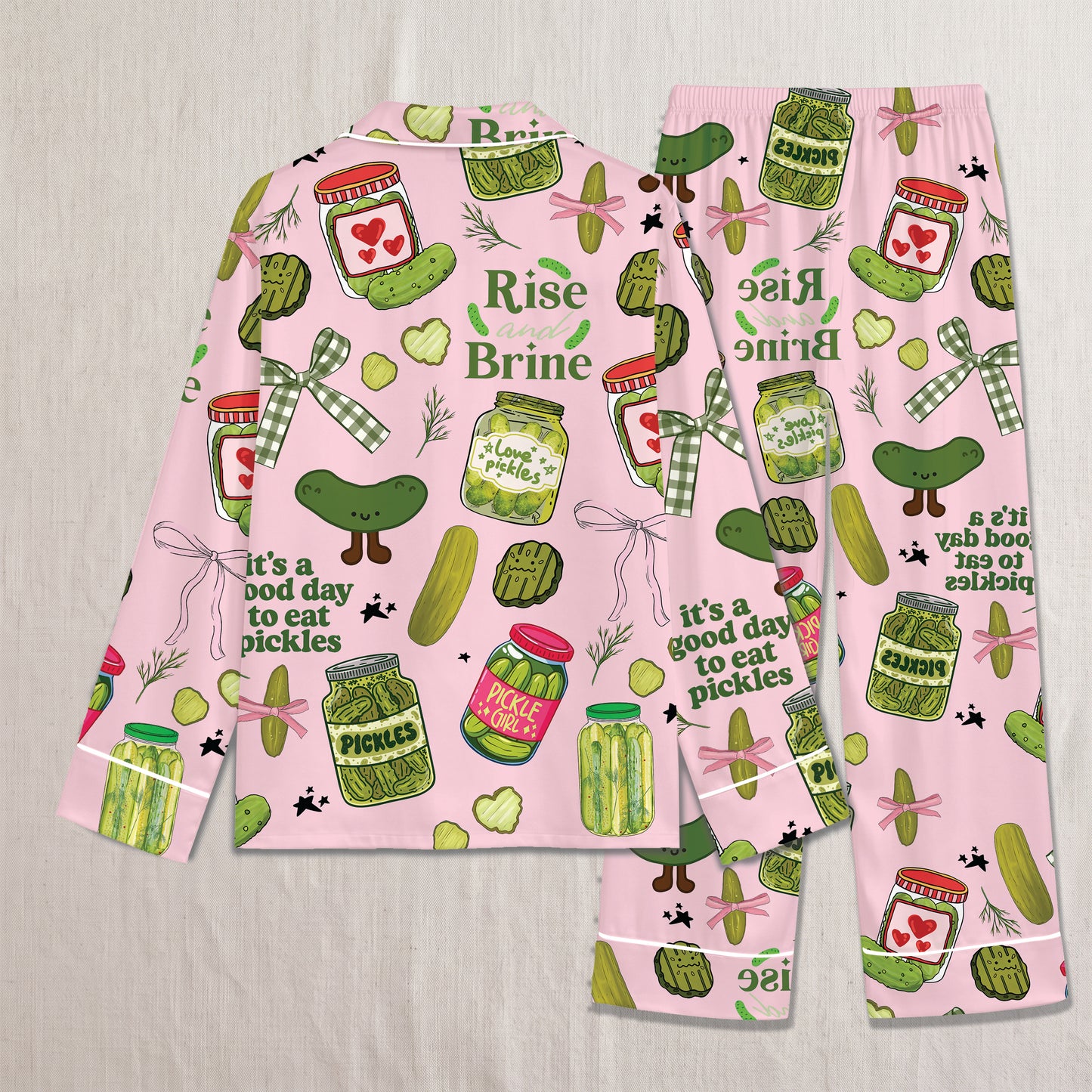 PJ-022-Satin Pickle Print Button Up Pajama Set FREE SHIPING