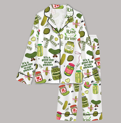PJ-022-Satin Pickle Print Button Up Pajama Set FREE SHIPING