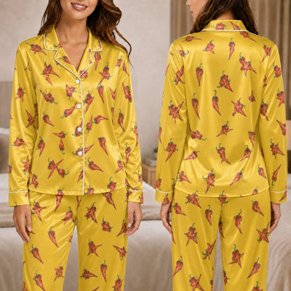 PJ-050-Spicy Chili Pajama Set Featuring Vibrant Red Pepper Artwork FREE SHIPING