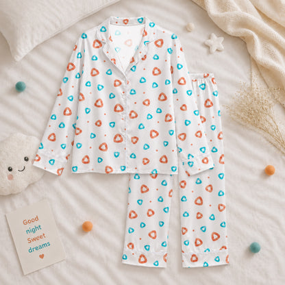 PJ-055-Geometric Print Pajama Set Featuring Colorful Rounded Triangles and Playful Abstract Pattern Design FREE SHIPING