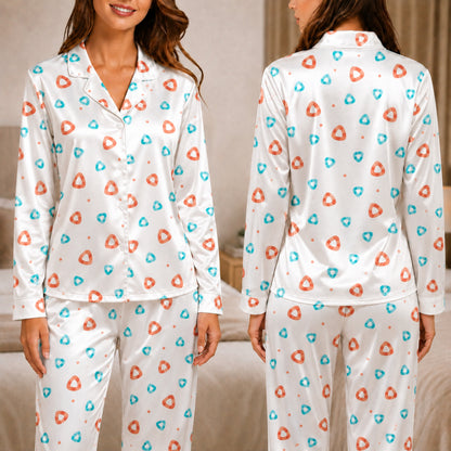 PJ-055-Geometric Print Pajama Set Featuring Colorful Rounded Triangles and Playful Abstract Pattern Design FREE SHIPING