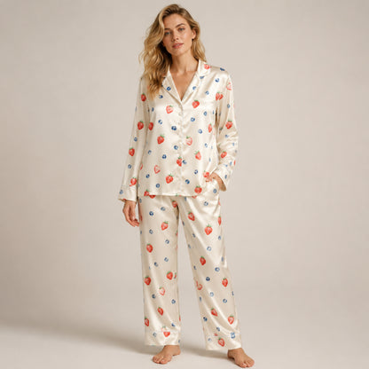 PJ-067-Strawberry and Blueberry Print Pajama Set with Fresh Berry Pattern Artwork Design FREE SHIPING
