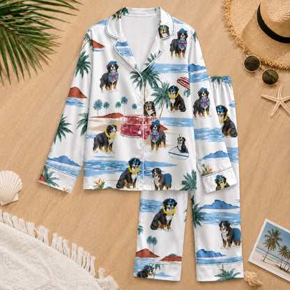 PJ-081-Tropical Dog Pajama Set with Sunglasses Dogs, Vintage Car, and Summer Beach Artwork FREE SHIPING