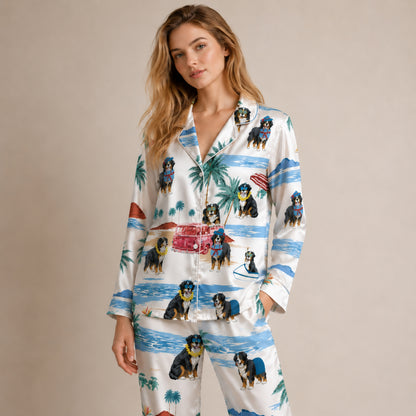 PJ-081-Tropical Dog Pajama Set with Sunglasses Dogs, Vintage Car, and Summer Beach Artwork FREE SHIPING