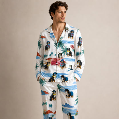 PJ-081-Tropical Dog Pajama Set with Sunglasses Dogs, Vintage Car, and Summer Beach Artwork FREE SHIPING