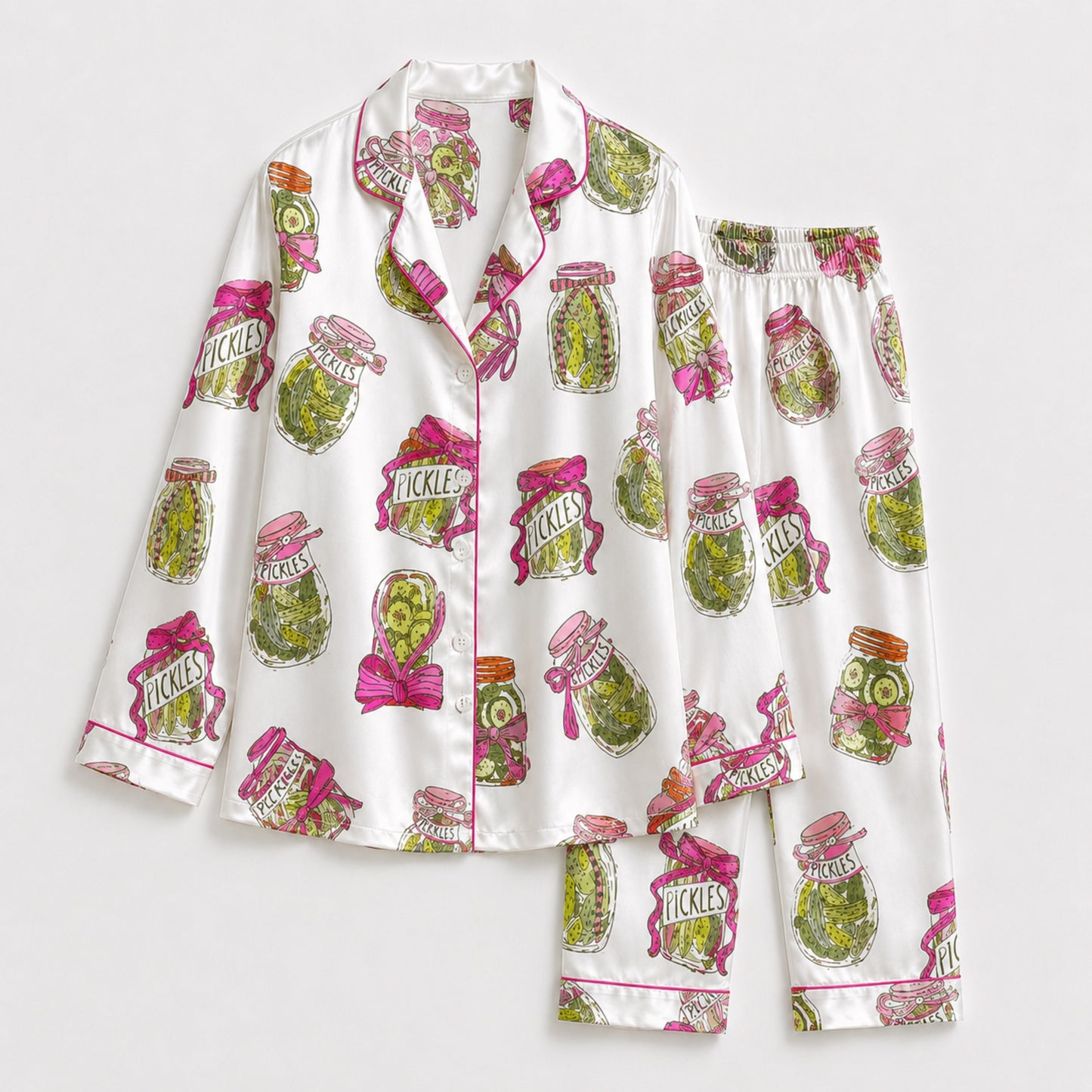 PJ-082-Pickle Jar Pajama Set with Vintage Mason Jar Labels and Food-Themed Novelty Pattern FREE SHIPING