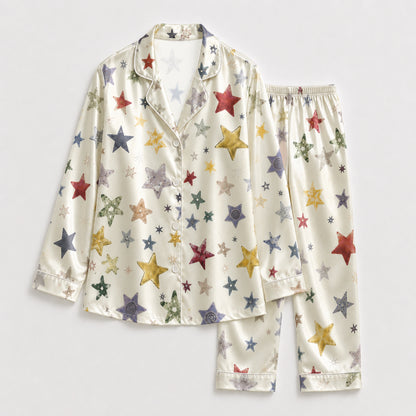 PJ-084-Unisex Star Pajama Set with Colorful Celestial Star Pattern and Matching Sleepwear FREE SHIPING