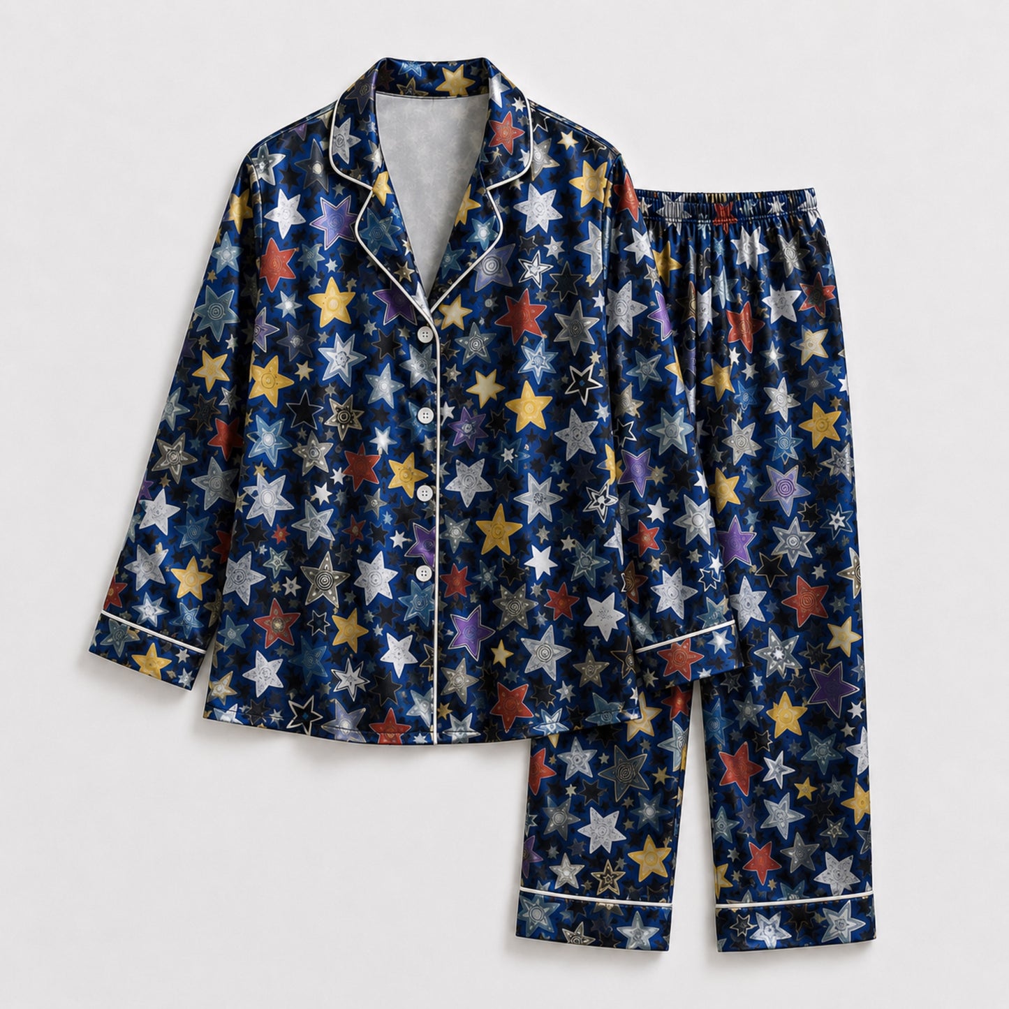 PJ-085-Unisex Star Pajama Set with Colorful Celestial Star Pattern and Matching Sleepwear FREE SHIPING