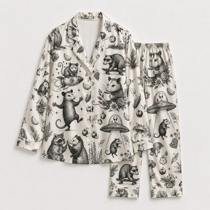 PJ-091-Unisex Christmas Tropical Santa Palm Tree Satin Pajama Set with High Quality Holiday Beach Print FREE SHIPING