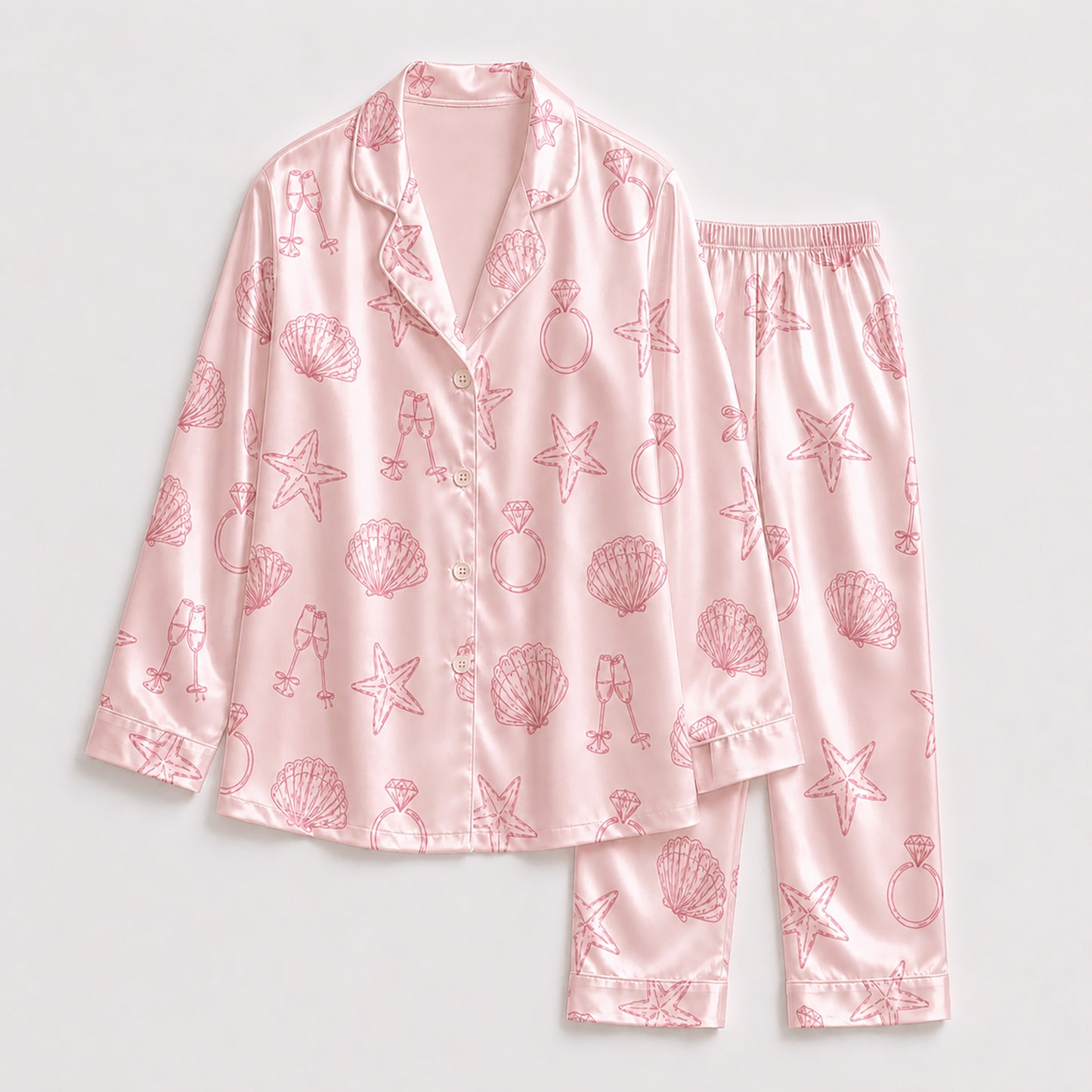 PJ-118-Bridal Engagement Satin Pajamas Wedding Bachelorette Party Loungewear Sleepwear Nightwear White Pjs Two Piece Set FREE SHIPING
