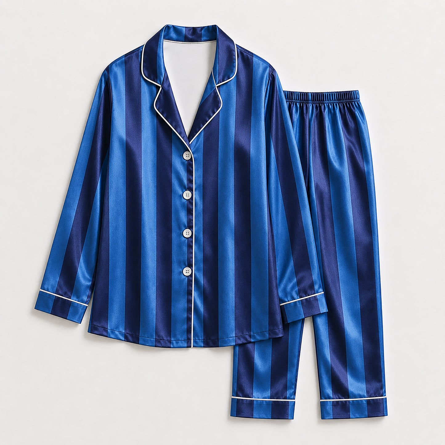 PJ-165-Unisex Satin Pajama Set with Colorful Striped Print Button Down Sleepwear Shirt and Bottoms FREE SHIPING