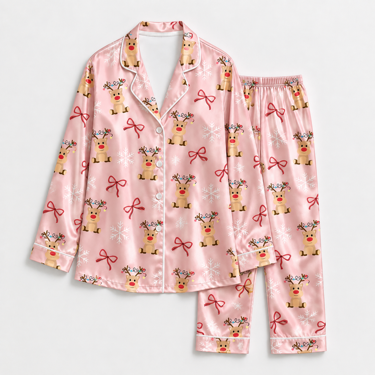 PJ-1697-"Gingham Pumpkin Satin Pajama Set with Colorful Plaid Pumpkins Daisies Bows and Cheerful Fall Harvest Pattern for Cozy Sleepwear "