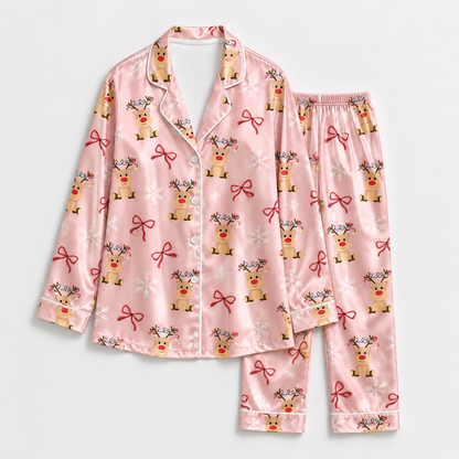PJ-1697-"Gingham Pumpkin Satin Pajama Set with Colorful Plaid Pumpkins Daisies Bows and Cheerful Fall Harvest Pattern for Cozy Sleepwear "