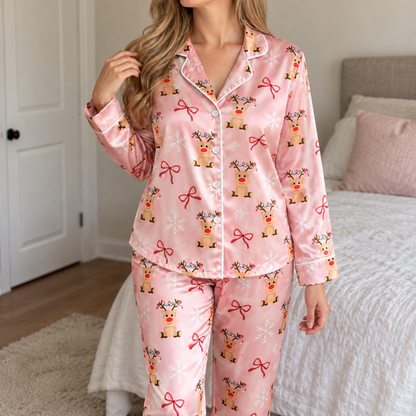 PJ-1697-"Gingham Pumpkin Satin Pajama Set with Colorful Plaid Pumpkins Daisies Bows and Cheerful Fall Harvest Pattern for Cozy Sleepwear "