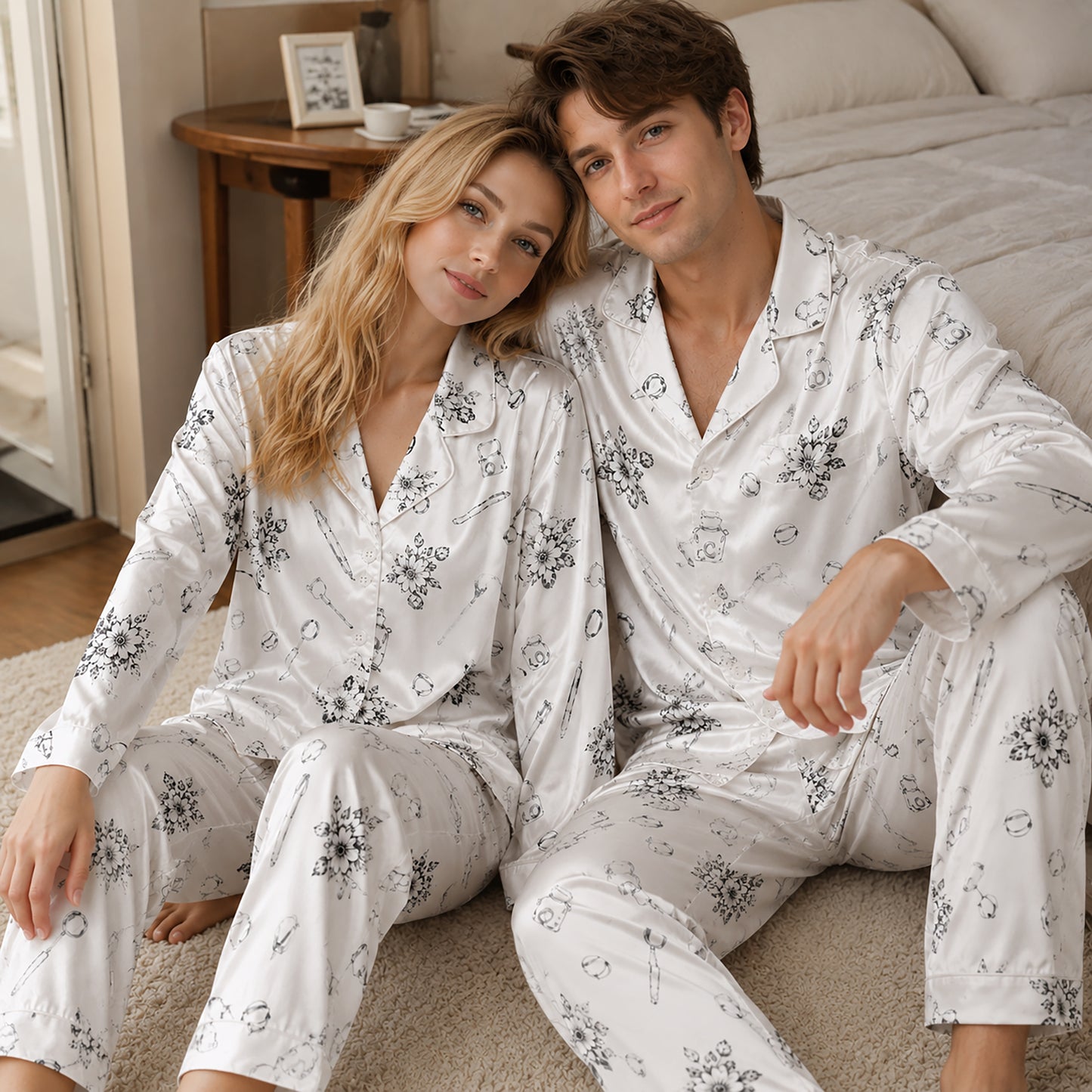 PJ-261-Black Dental Hygiene Satin Pajama Set, Obsidian Graphic Tooth Loungewear Sleepwear Collection Nightwear FREE SHIPPING
