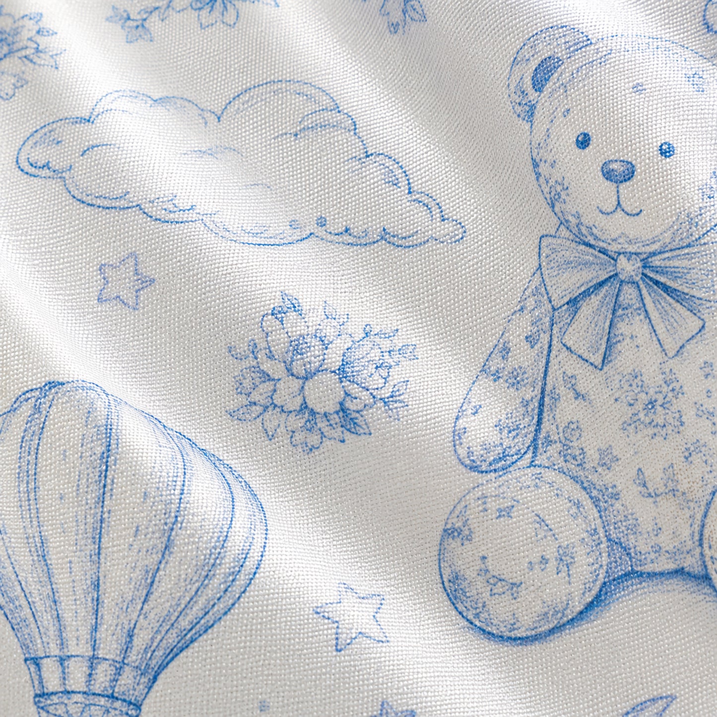 PJ-312-Vintage Toy Animal Sketch Print Satin Button Down Pajama Set